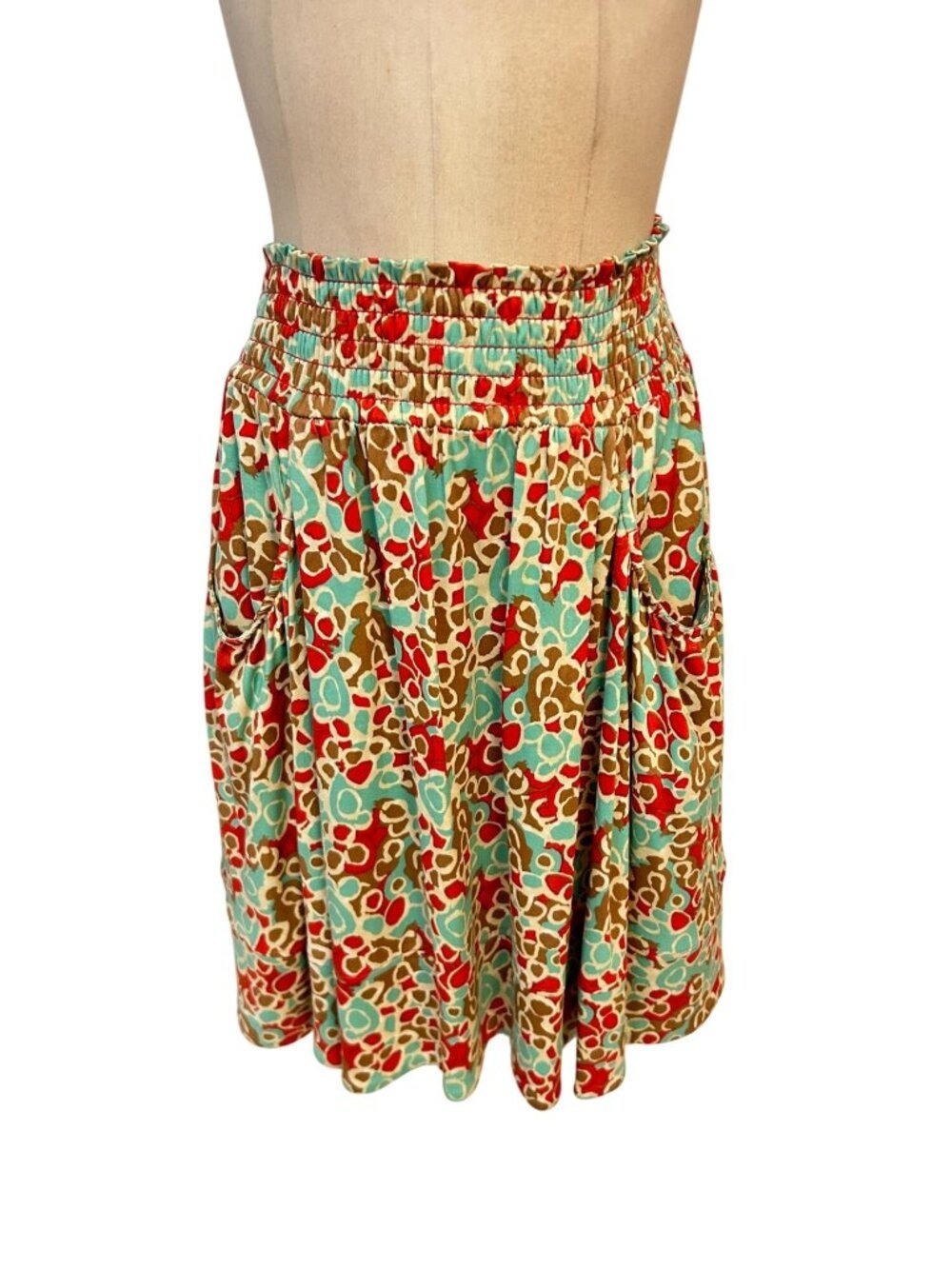 Diane Von Furstenberg Multicolor Elastic Waist Skirt Womens Size 0 2 100% Silk